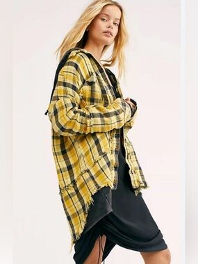 We The Free Yellow and Black Plaid Jacket